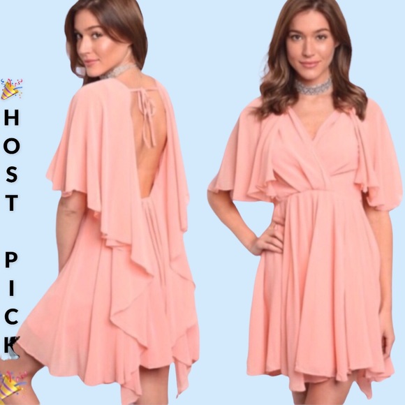 Dresses & Skirts - ❌DONATED❌Peach Chiffon Overlay Ruffled Empire Waist Lined Dress
